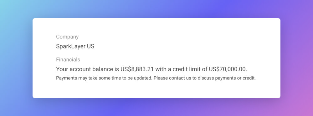 SparkLayer customer account Area