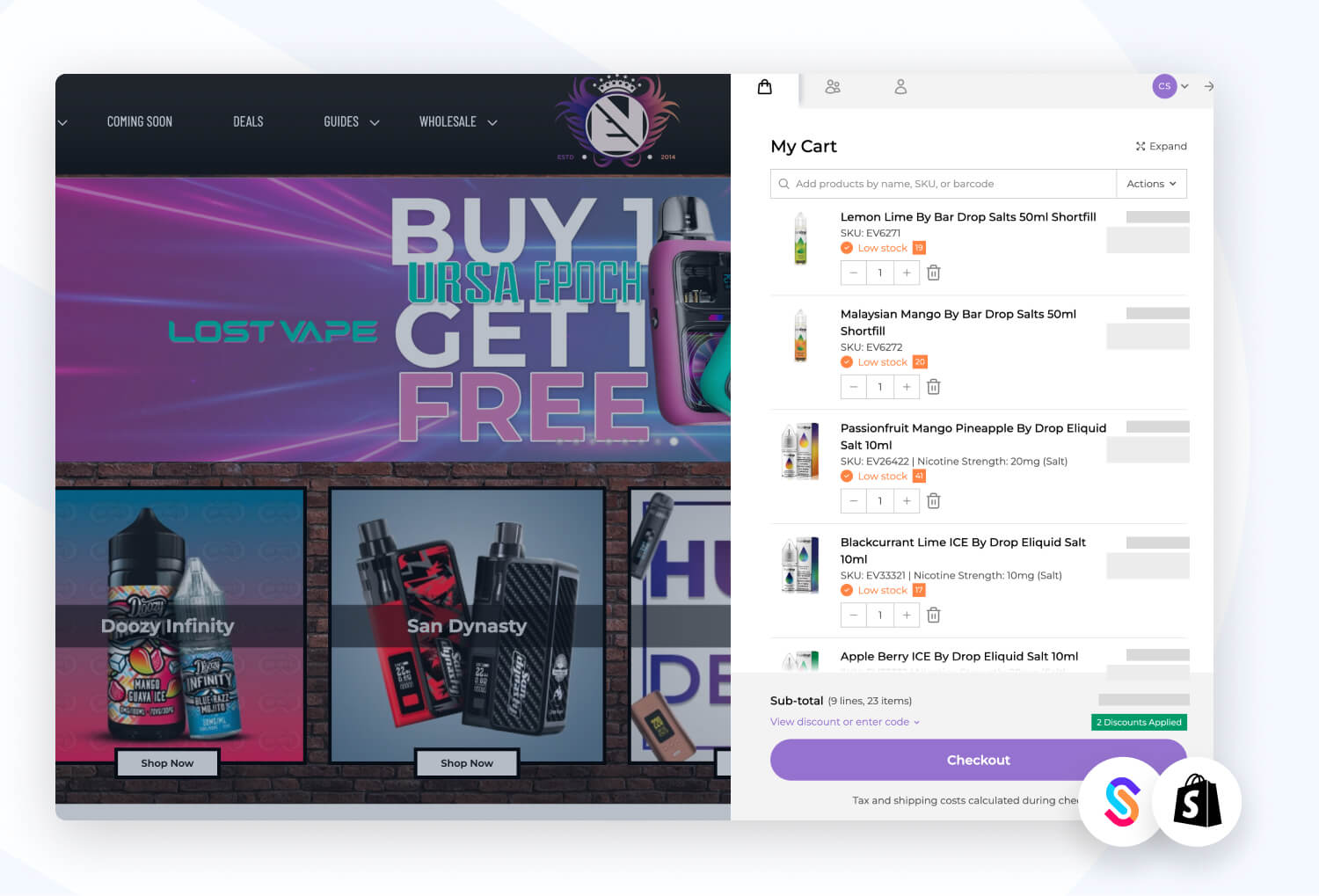 Screenshot of Evo Vaping's website on SparkLayer