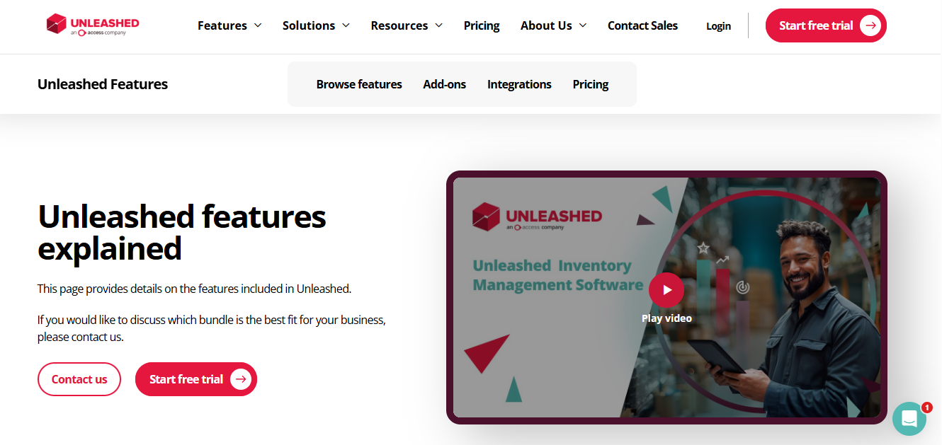 Unleashed inventory management features page