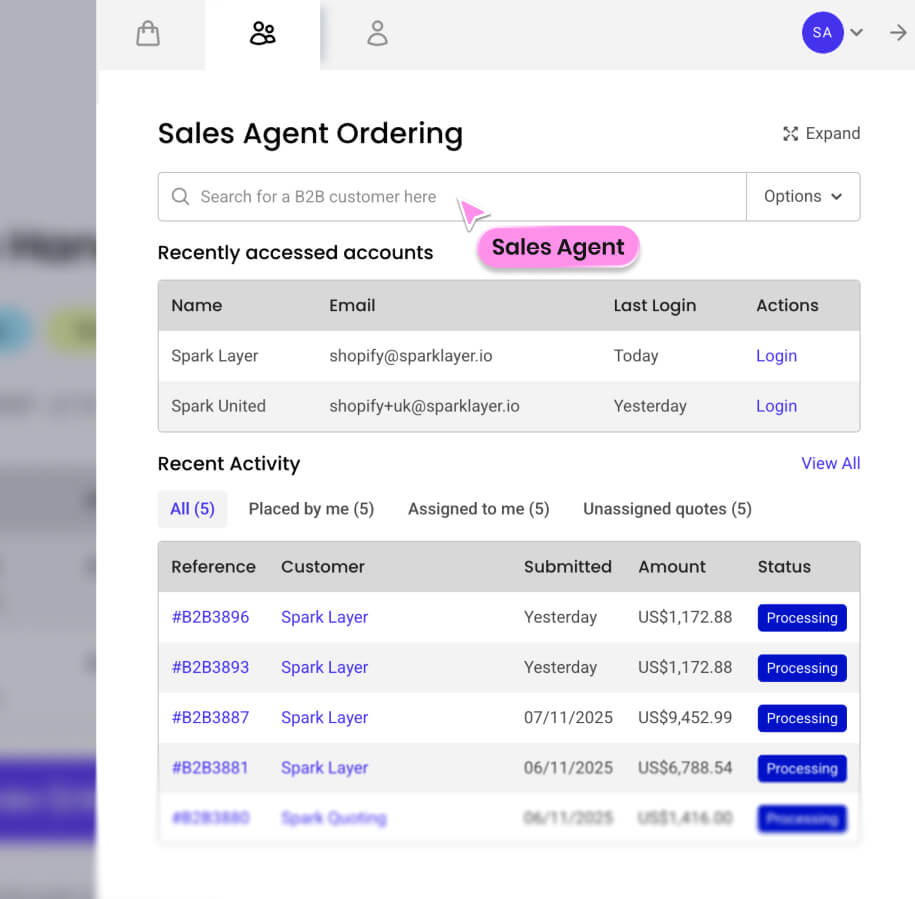 SparkLayer B2B Dashboard